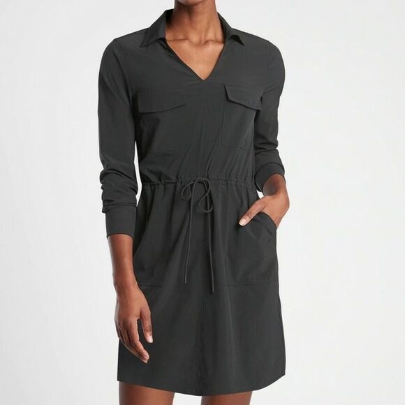 Athleta Zuma Black Featherweight Stretch Utility Shirt Dress XXS NWT Travel - Picture 12 of 12